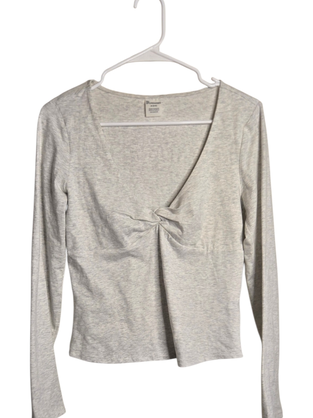 No Boundaries Light Gray Twist-Front Long Sleeve Top